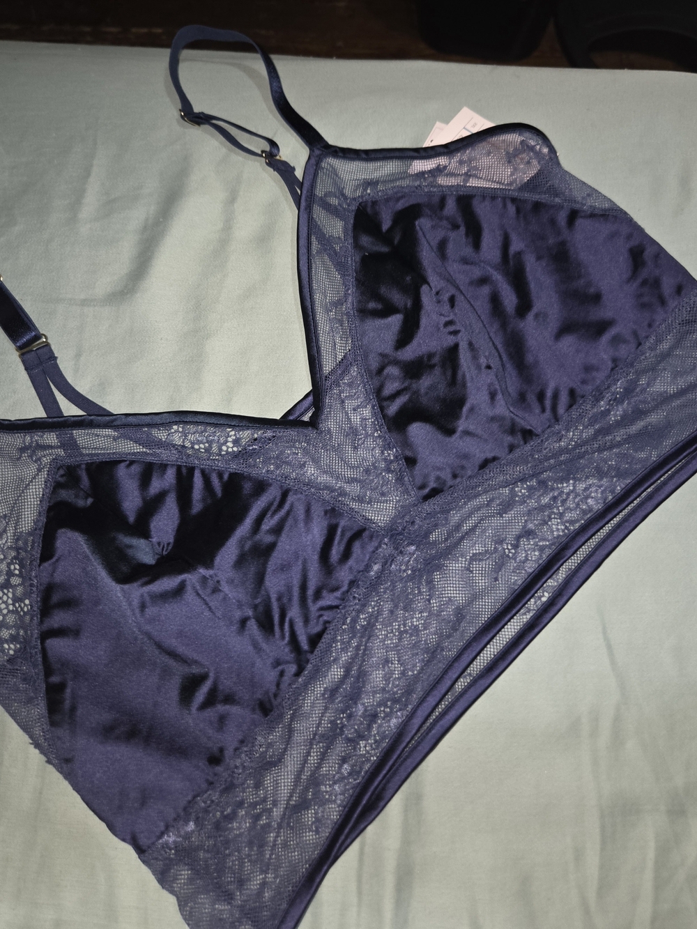 Auden Navy Satin & Lace Bralette
